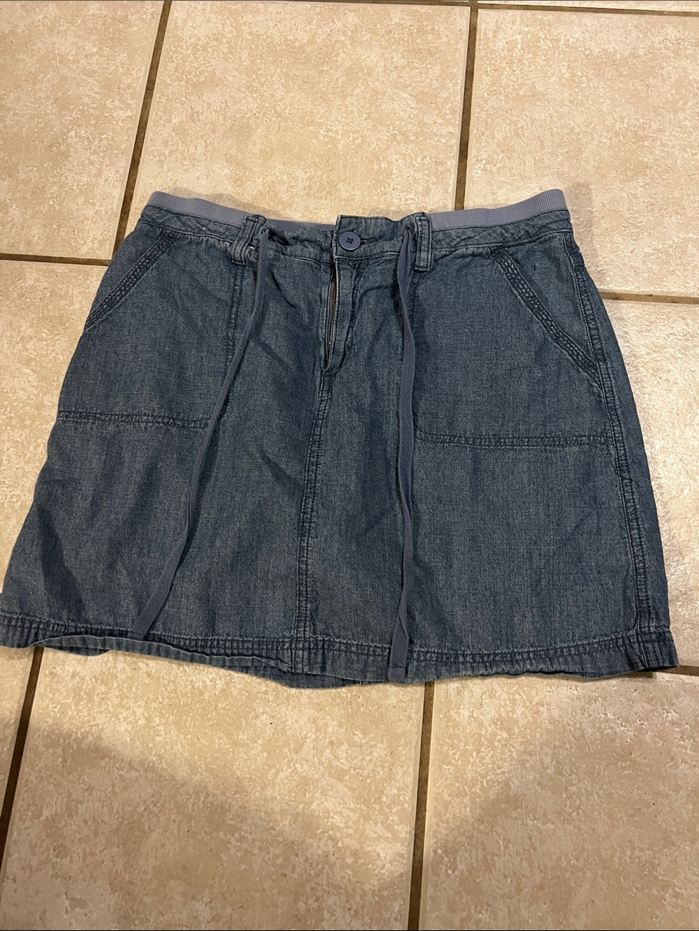 Faded Glory Dark Blue Denim Drawstring Mini Skort
